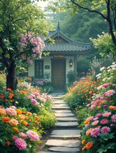 花香小院 治愈系 高清海报